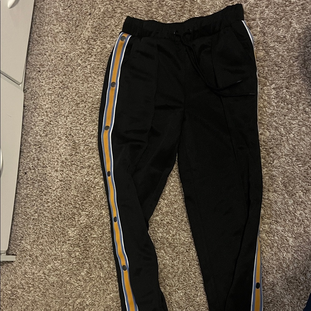 Forever 21 Black Joggers with Yellow and White Stripes
